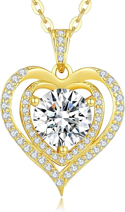 Moissanite Heart Necklace for Women, 1-2 Carat Moissanite Necklace Engraved with 'I LOVE YOU', Anniversary Birthday Gifts for Women,Mom, Girlfriend, Jewelry Gifts for Christmas Valentine's Day
