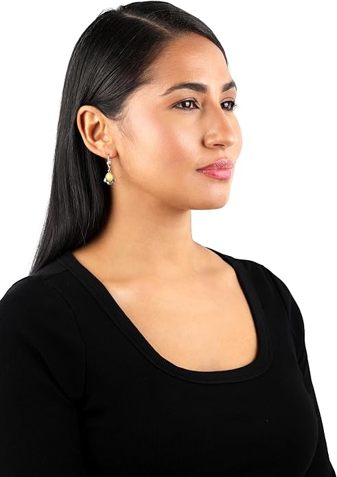 American West Jewelry Sterling Silver and Pear Shape Genuine Gemstone Fan Lever Back Earrings