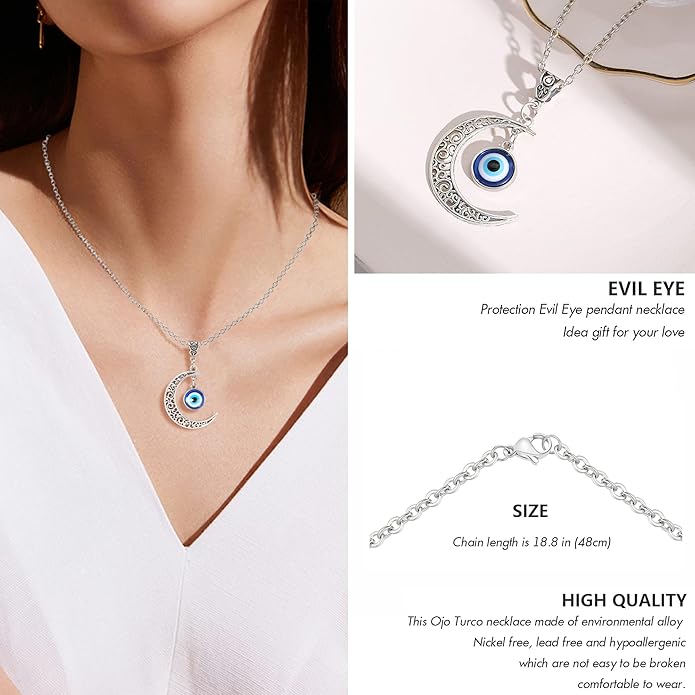 VIBILIA Evil Eye Necklace Sun Pendant Turkish Blue Eye Protection Lucky Necklaces Jewelry Gifts for Men Women (Sun) - Silver