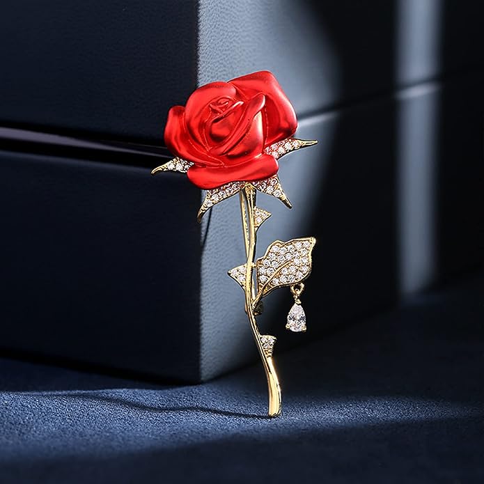 Floral Elegant Red Rose Shape Brooch Pin for Women Mothers Day Accessory