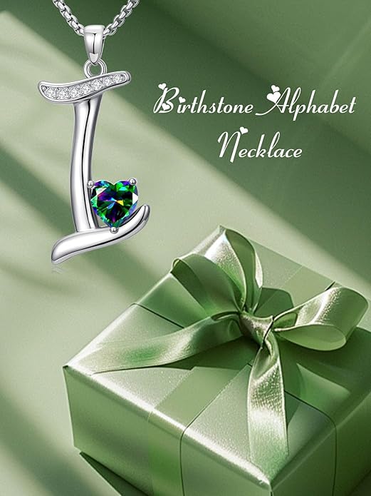 Christmas Gifts for Women Alphabet A to Z Initial Birthstone Pendant Necklaces for Women - 18k White Gold Plated Personalized Name Jewelry Valentine Mothers Day Birthday Gifts for Women Her Girlfriend