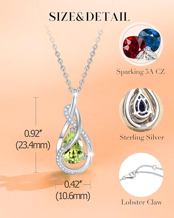 FANCIME TimelessTie Birthstone Necklace for Women White Gold Plated Sterling Silver Ribbon Design Jewelry Knot Pendant Fine Jewelry Gemstone Birthday Graduation Anniversary Christmas Gifts for Women Wife Mother Her