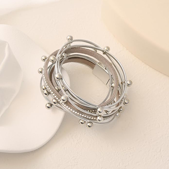 VIBILIA Boho Leather Wrap Bracelets for Women Multi-Layer Bracelets with Strong Clasp Jewelry for Women