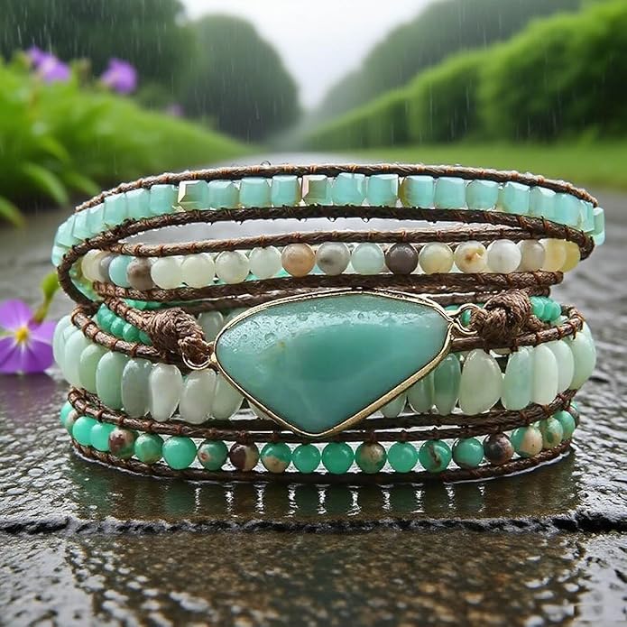 ZOSOJONA Boho Handmade Natural Stone Wrap Bracelets Turquoises Crystal Beads Bracelet Jewelry