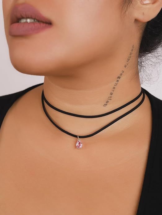 Sacina Layered Black Choker Necklace, Glass Teardrop Chocker, Black Necklace, Gothic Goth Boho Choker, Christmas Jewelry Gift For Women