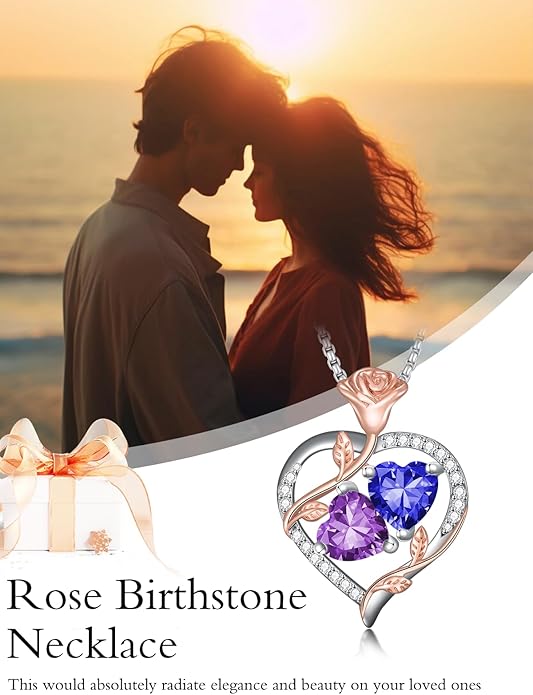 Christmas Gifts for Women Rose Heart Birthstone Pendant Necklace I Love You Forever Jewelry Valentine Mothers Day Birthday Gifts for Women Her Wife Girlfriend