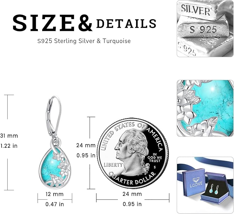 Sterling Silver Tree of Life/Flower/Bee/Animals/Cat/Hummingbird Dangle Earrings Moonstone Turquoise Drop Leverback Earrings Jewelry Gifts