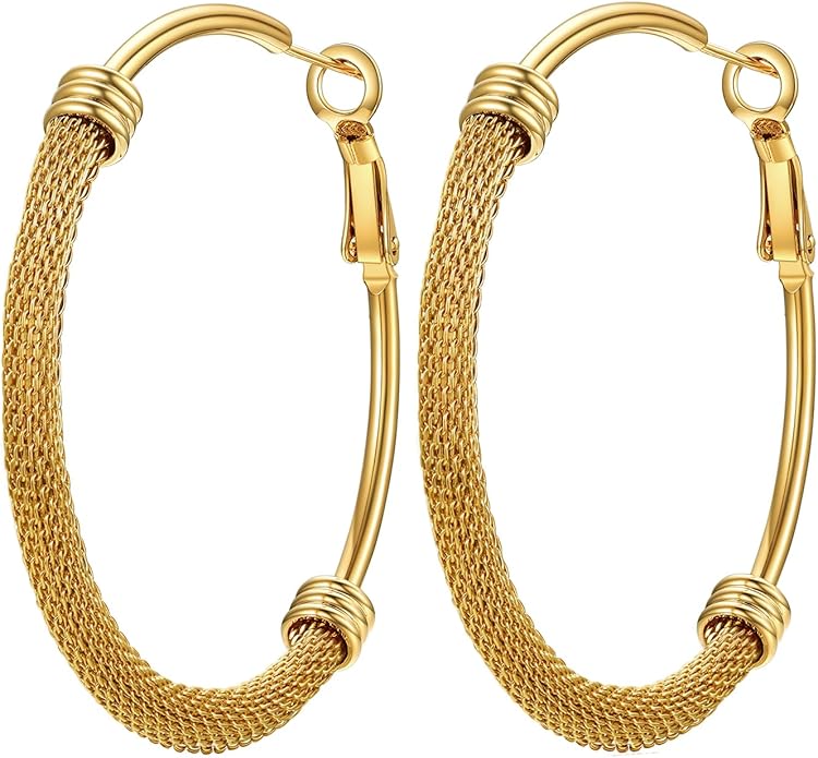PROSTEEL 30/40/60/80/100mm Chunky Hoop Earrings For Women Gold Plated/Black Stainless Steel Hoops Earrings Statement Jewelry