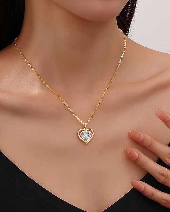 Moissanite Heart Necklaces,1-2 Carat Moissanite Necklace, Pendant Necklace Engraved with 'I LOVE YOU,Wedding Gifts,Birthday Gifts for Her,Jewelry Gifts for Christmas Valentine's Day