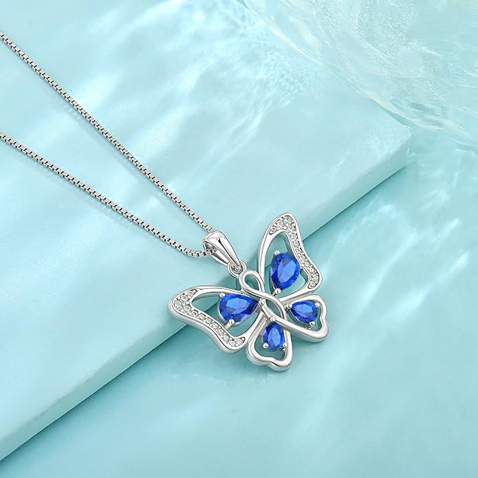 Butterfly Necklace 925 Sterling Silver Cubic Zirconia Birthstone Jewelry Gifts for Women Wife Mother