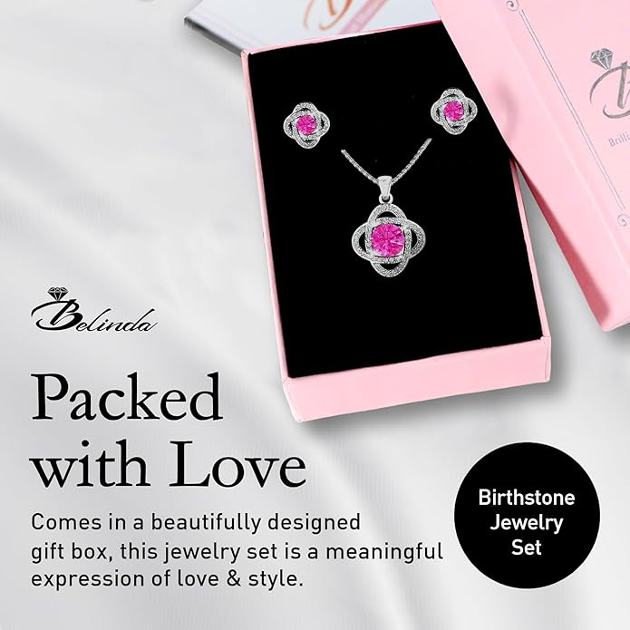 Women 925 Sterling Silver Cute Love Knot Sparkling Gemstone Push Back Stud Earrings Hanging Pendant Necklace Beautiful Fine Jewelry Accessory Set, 1.65 Carat