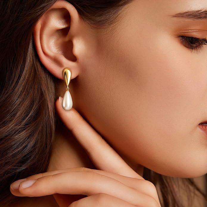 Zeffy Pearl Earrings for Women 14k Gold/Silver Pearl Drop Earrings Long White Pearl Tassel Dangle Statement Earrings Bridal Wedding Dainty Prom Earrings Birthday Gifts Jewelry