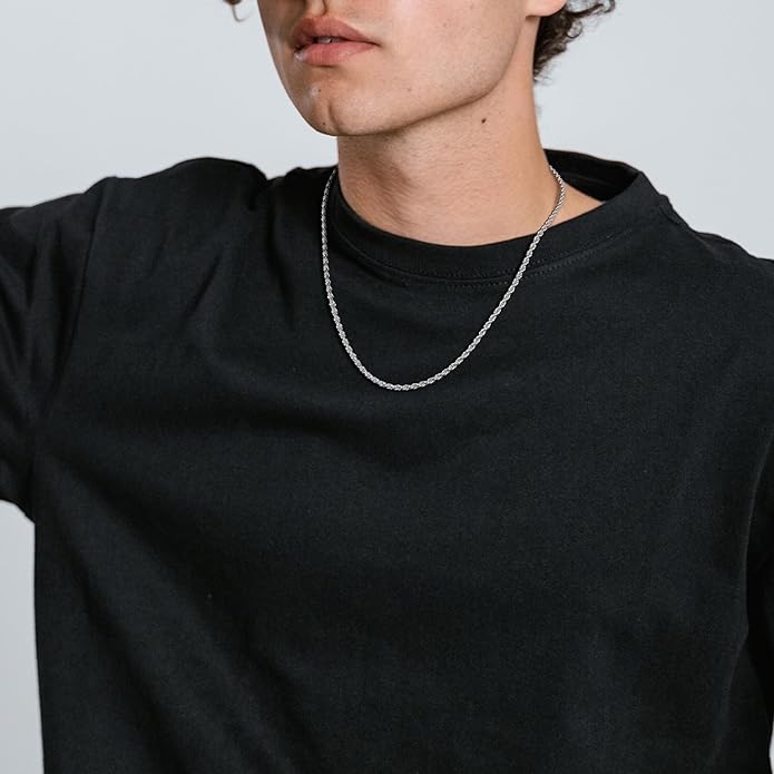 BRIJEWNES 925 Sterling Silver Clasp 2/2.5/3/4/5mm Silver Chain for Men Mens Necklace Rope Chain Necklace Diamond Cut Silver Mens Chain Necklace 16 18 20 22 24 26 28 30 Inches