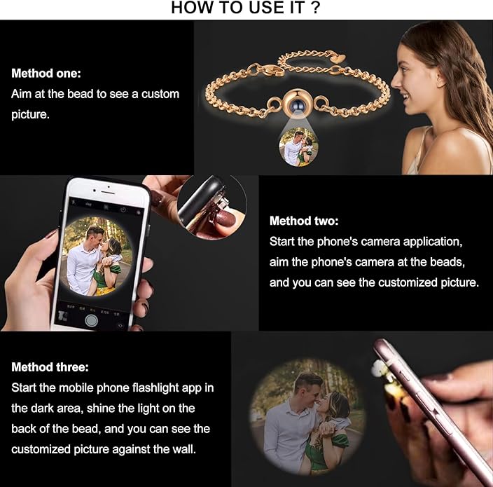 ROSI Personalized Bracelets with Picture Inside, Custom Projection Bracelets with Photos, Picture Bracelet Personalized Photo Gifts, Memorial Gifts for Women Mom Family Couple Girl