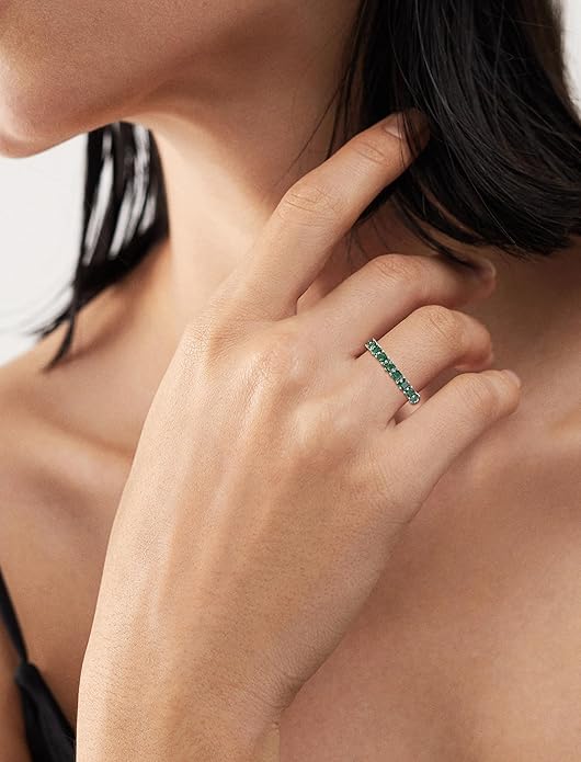 Princess Cut Stackable Rings 925 Sterling Silver Eternity Rings Birthstones Jewelry for Women Size 5-10