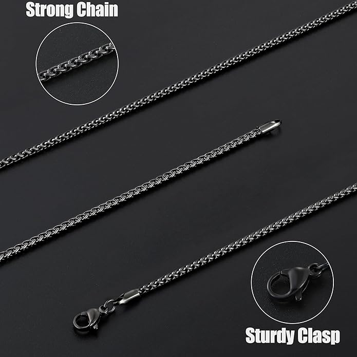 Fiusem Wheat Chains for Men and Women, 2/2.5/3/4/5mm Silver Tone/14K Gold Plated/Black Necklace Chain, Stainless Steel Mens Necklace 16-28 Inch