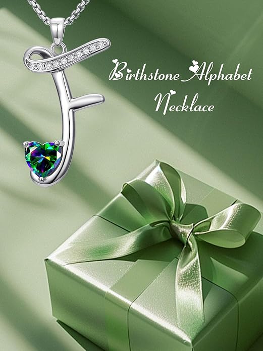 Christmas Gifts for Women Alphabet A to Z Initial Birthstone Pendant Necklaces for Women - 18k White Gold Plated Personalized Name Jewelry Valentine Mothers Day Birthday Gifts for Women Her Girlfriend