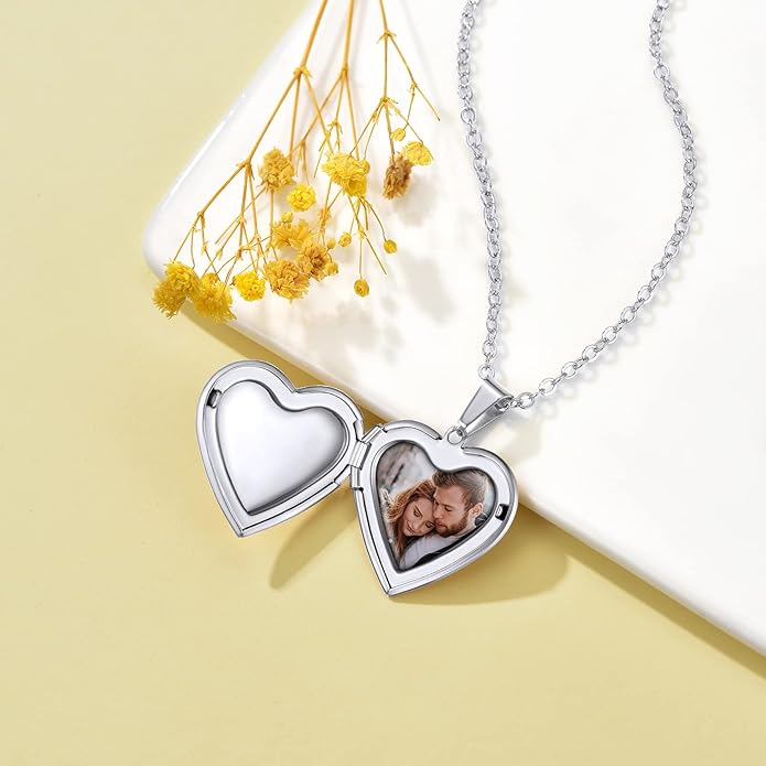 Supcare Locket Necklace That Holds Pictures-Engraved Photo Pendant Custom Jewellery Gifts for Men Women (with Jewellery Gift Box)