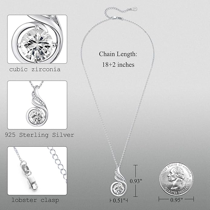 TANGPOET Birthstone Gemstone Necklaces for Women 925 Sterling Silver Dainty Pendant Jewelry Valentines Mothers Day Christmas Birthday Gifts for Mom Girlfriend Wife Daughter