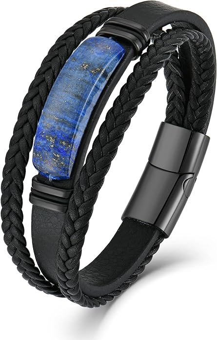 Lapis Lazuli Bracelets for Men Leather Black Bracelet