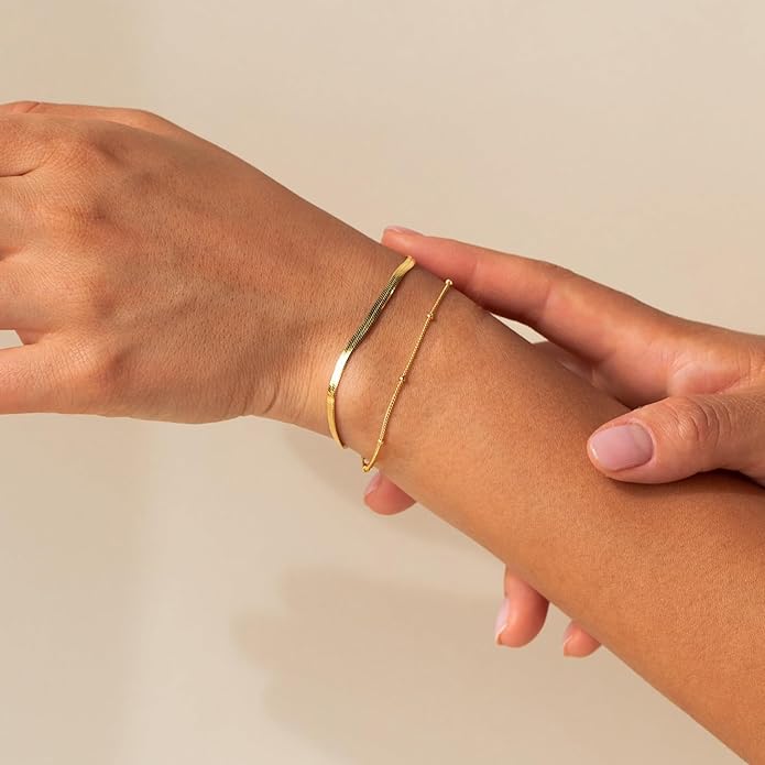 Dainty Gold Bracelets Stack for Women- 14K Gold Plated Bracelet Set Stainless Steel Chain Bracelet Dainty Gold Waterproof Jewelry Sets For Women's Fashion 2025 Trendy
