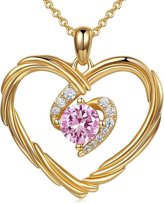 G&GEMSJEW 18K Gold Heart Birthstone Necklaces for Women, S925 Sterling Silver Jewelry Birthday Gifts for Women Wife Girlfriend Mom, Anniversary Christmas Valentines Gifts