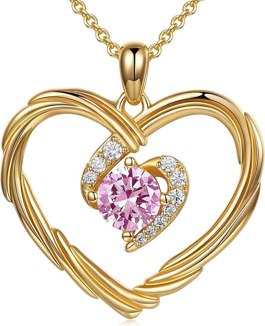 G&GEMSJEW 18K Gold Heart Birthstone Necklaces for Women, S925 Sterling Silver Jewelry Birthday Gifts for Women Wife Girlfriend Mom, Anniversary Christmas Valentines Gifts