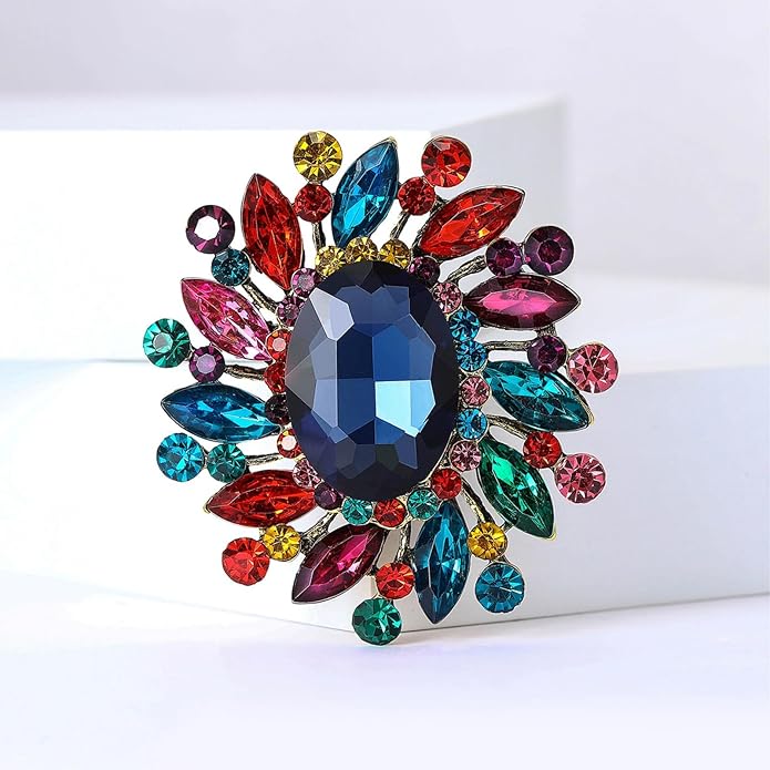 Rhinestone Brooch for Women,Vintage Crystal Flowers Brooch Statement Crystal Glass Lapel Pins Prom Classic Jewelry