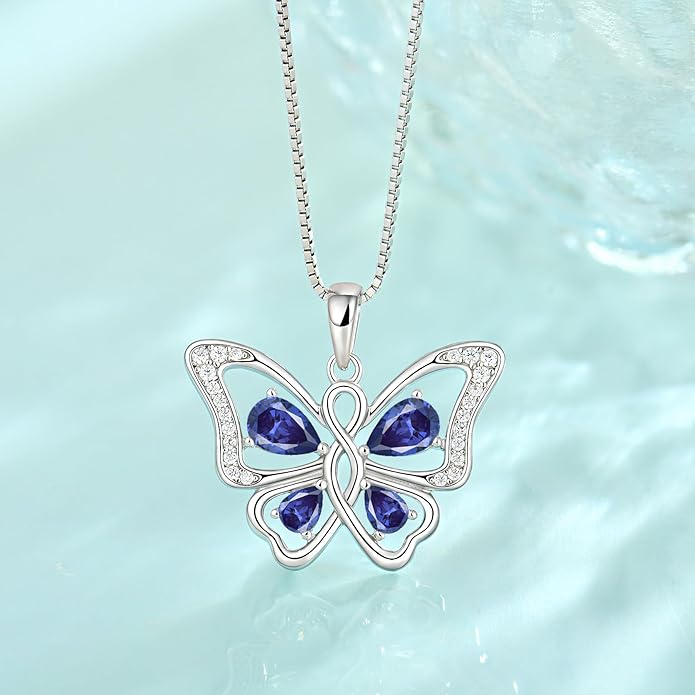 Butterfly Necklace 925 Sterling Silver Cubic Zirconia Birthstone Jewelry Gifts for Women Wife Mother