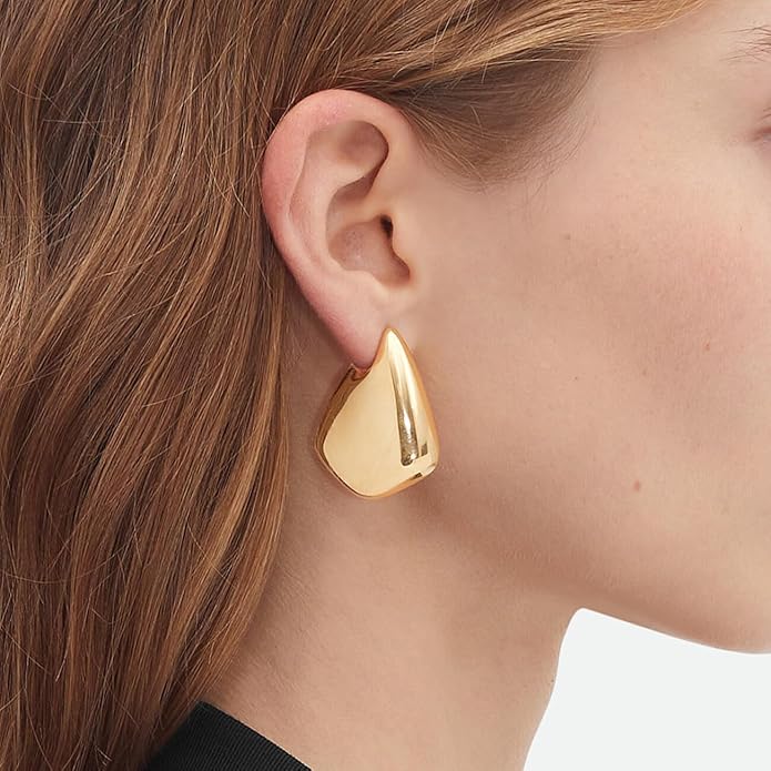 8YEARS Chunky Gold Hoop Earring for Women, 18K Gold Plated Lightweight Thick Hoops, Hypoallergenic Trendy Jewelry for Gift