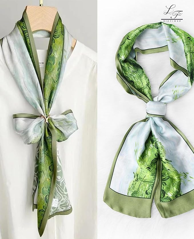 Hioyiwse Head Scarf Hair Neck Scarves For Women Purse Bag Scarfs For Handbags Silky Long Thin Satin Headscarf Fashion