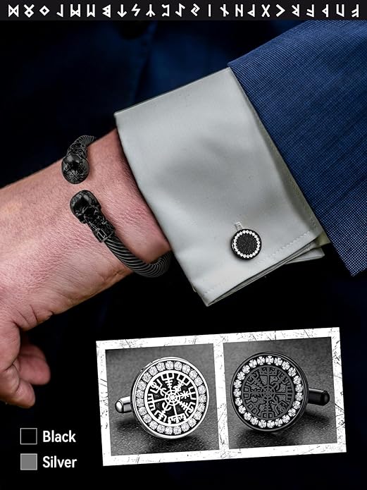 FaithHeart Mens Cufflinks, Norse Viking Tuxedo Shirt Cuff Links, Stainless Steel Cuff Links and Shirt Studs, Gift Box