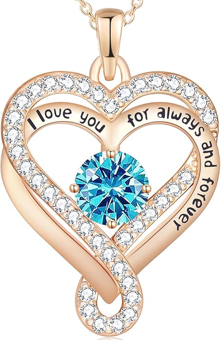 Birthstone Heart Necklaces for Women, Infinity Pendent S925 Sterling Silver Jewelry for Women, Wedding Anniversary, Birthday Mother’s Day Gifts for Mom, Mother, Wife, Girlfriend