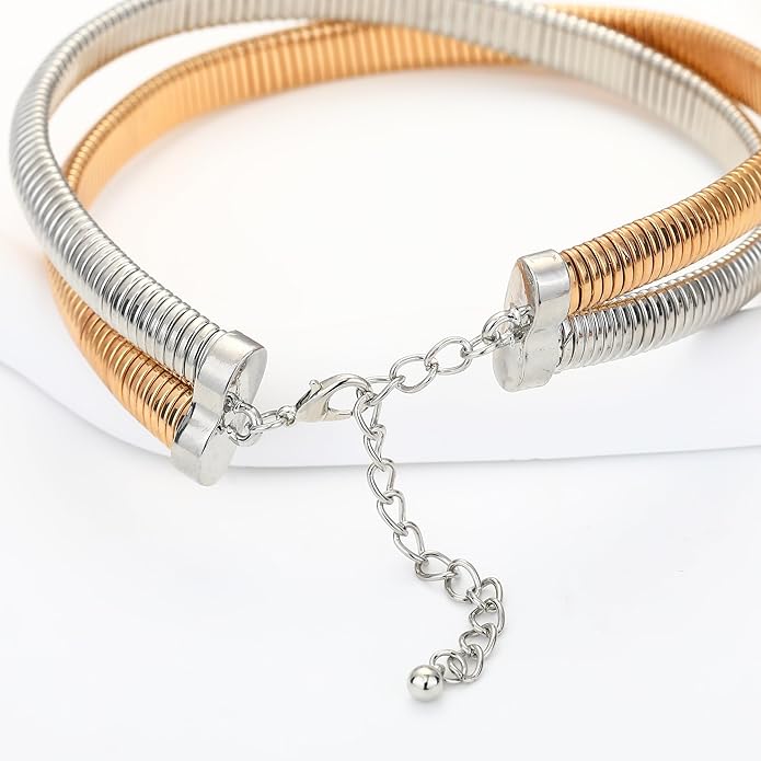 Chunky Gold Choker Necklace for Women, 14K Gold Plated Snake Chain Statement Necklace Triple Twsited Layered Choker Necklaces Jewelry Gifts