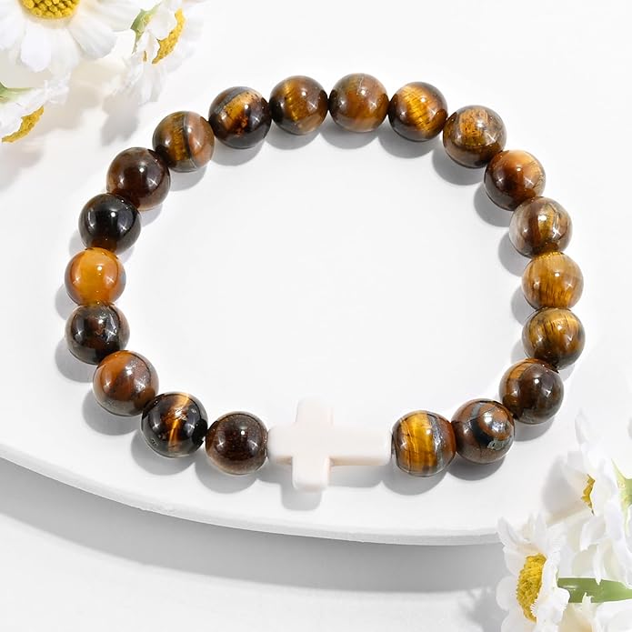 VIBILIA Cross Beaded Bracelets for Women, Inspirational Natural Heart Religious Bracelets for Women, Birthday Christian Gifts for Women on Thanksgiving Christmas Gifts