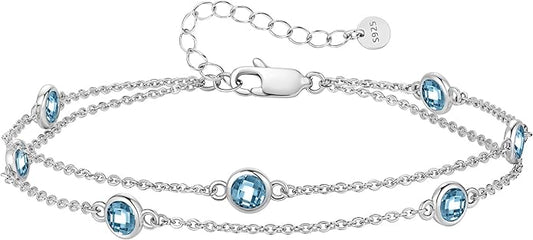 LOUISA SECRET Birthstone Bracelets for Women, 925 Sterling Silver Charm Link Double Strand Bracelet, Birthday Anniversary Christmas Jewelry Gifts for Wife Girlfriend Mother her…