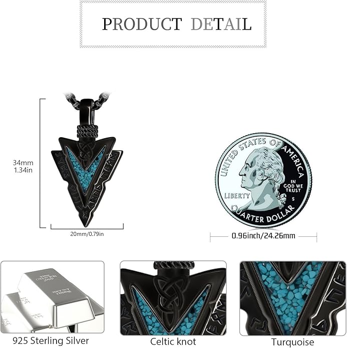 Taioiat viking Pendant Necklace for Men Nordic Celtic 925 Sterling Silver Vintage Mjolnir Jewelry Norse Vikings Gift for Women