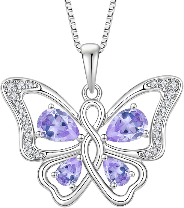 Butterfly Necklace 925 Sterling Silver Cubic Zirconia Birthstone Jewelry Gifts for Women Wife Mother