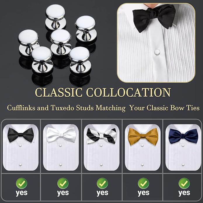 HAWSON Men’s Cufflinks and Tuxedo Studs Set with Gift Box; Men’s Jewelry or Accessories Suitable for Black Suit White Shirts Vest and Red Bow tie on Wedding or Anniversary and Birthday
