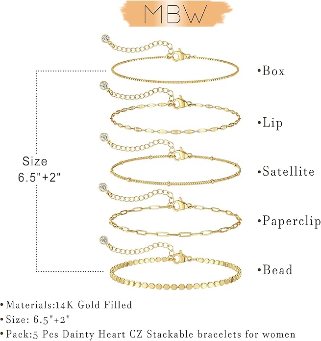 MBW 14K Silver Plated Bracelets for Women, Dainty Silver Bracelets for Women Set Bracelet Stack Waterproof Jewelry for Women Trendy Minimalist Simple Small Thin Bracelet Set for Women Teen Girls Gift