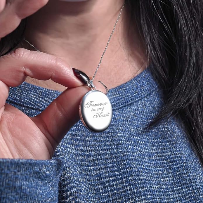 PicturesOnGold.com Sterling Silver & Yellow Gold Filled Oval Forever in My Heart Locket Necklace for Women with 18 Inch Chain