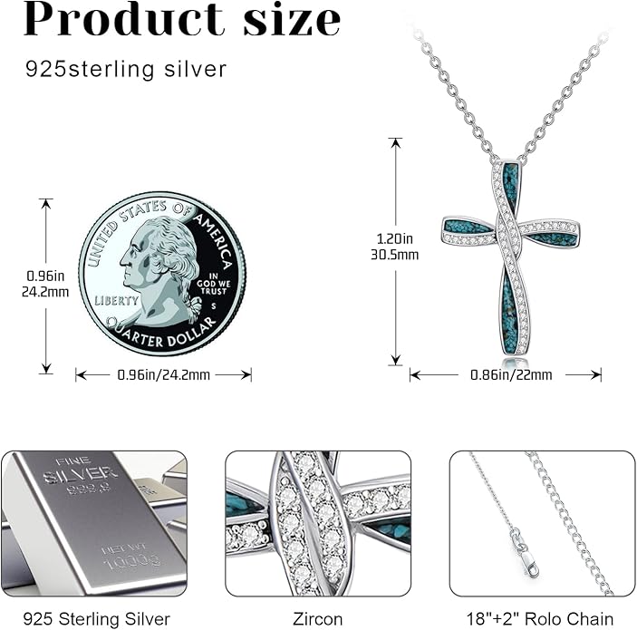 Cross Necklace for Women 925 Sterling Silver Cross Pendant Religious Christian Jewelry Faith Easter Gifts for Wife