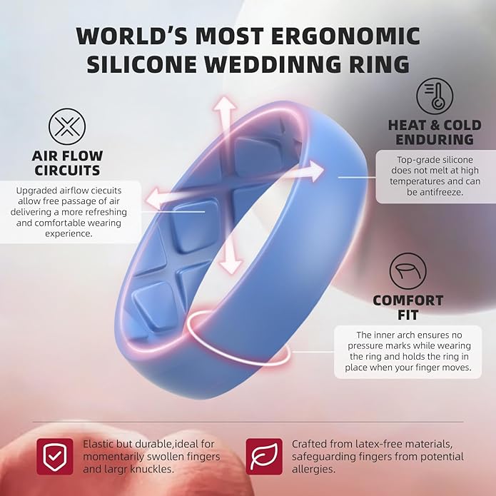 Egnaro Women's Bridal Rings Sets, 6mm Wide, 2mm Thick, Silicone Wedding Rubber Band with Half Size, Inner Arc Ergonomic Breathable Design