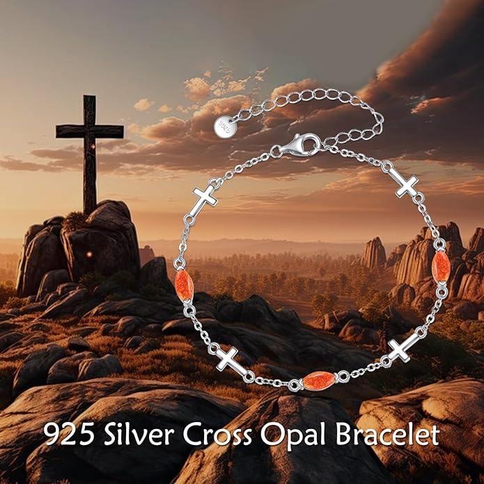 CRMAD Cross/Heart/Infinity/Star of David Bracelet for Women Sterling Silver Opal/Malachite/Moonstone Bracelet Cross Jewelry Gift for Women