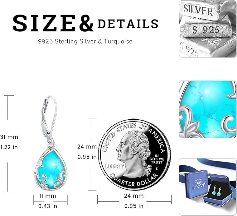Sterling Silver Tree of Life/Flower/Bee/Animals/Cat/Hummingbird Dangle Earrings Moonstone Turquoise Drop Leverback Earrings Jewelry Gifts
