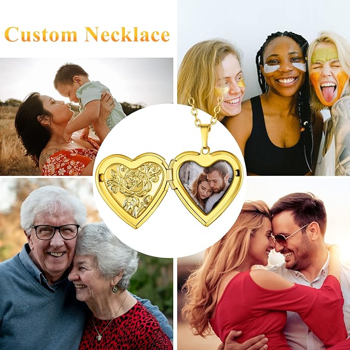 Supcare Locket Necklace That Holds Pictures-Engraved Photo Pendant Custom Jewellery Gifts for Men Women (with Jewellery Gift Box)