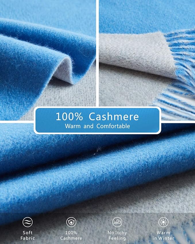 EURKEA 100% Cashmere 2025 Winter Scarf for Women Fringed Edges Warm & Soft Lightweight Solid/Plaid/Two-Tone Free Size