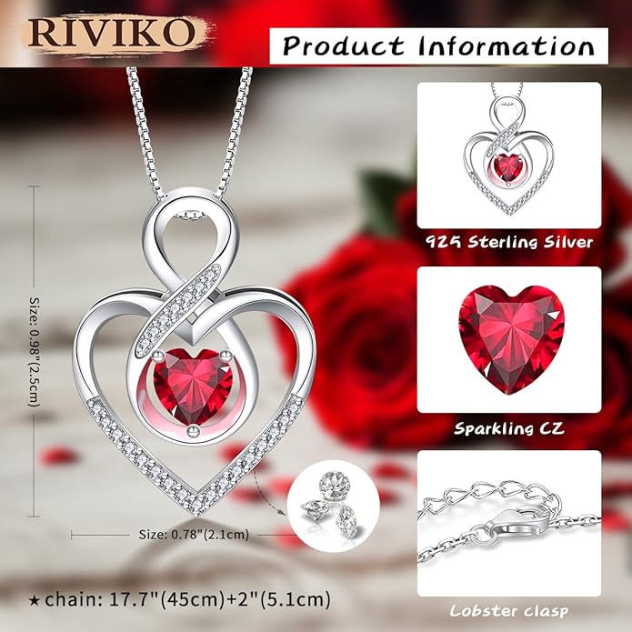 RIVIKO Infinity Heart Symbol Necklace for Women 925 Sterling Silver Love Heart Pendant Valentine's Day Mother's Day Anniversary Birthday Christmas Jewelry Gifts for Women Mom Wife Sister Her Friends