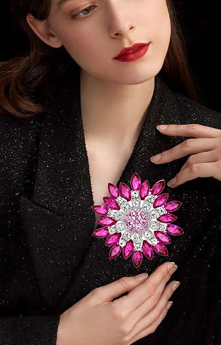 Rhinestone Sunflower Brooch for Women Sparkling Cubic Zirconia Flower Brooch Pin Elegant Large Crystal Floral Lapel Pin Dainty Clothing Hat Bag Accessories Christmas Wedding Bridal Birthday Jewelry