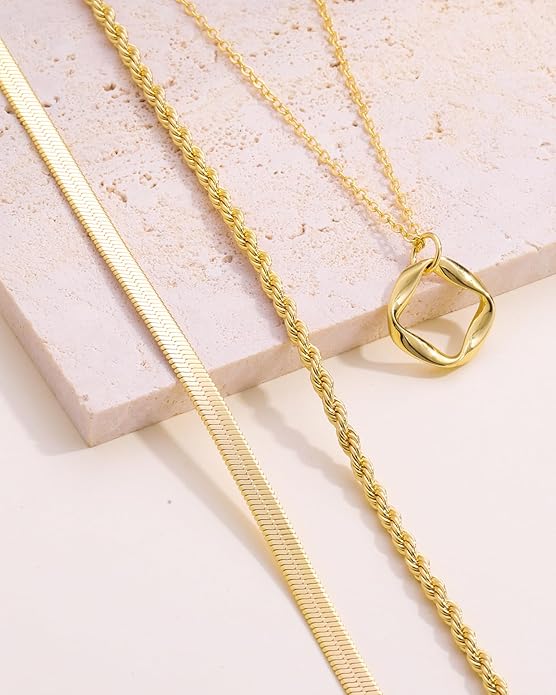 Layered Gold Silver Necklace for Women Non Tarnish,Dainty Choker Statement Chunky Necklace Stack Charm Pendant Chain Necklace Set 14K Gold Plated Long Stacked Womens Necklaces Trendy Jewelry Gift
